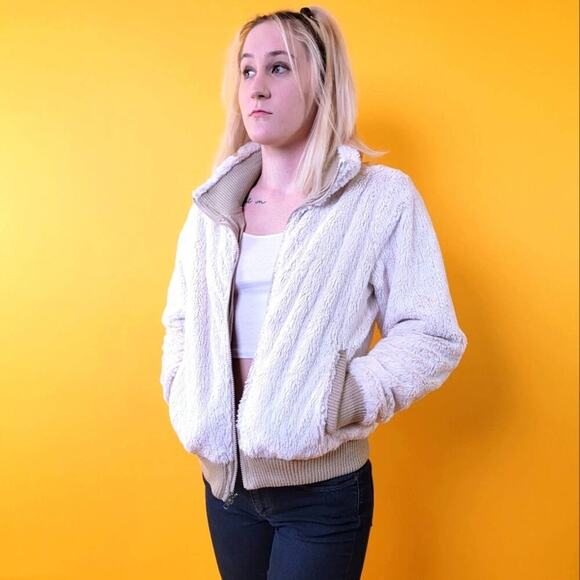 2014 Patagonia Fuzzy Fleece Cream White Parka Jacket - S - Picture 1 of 12